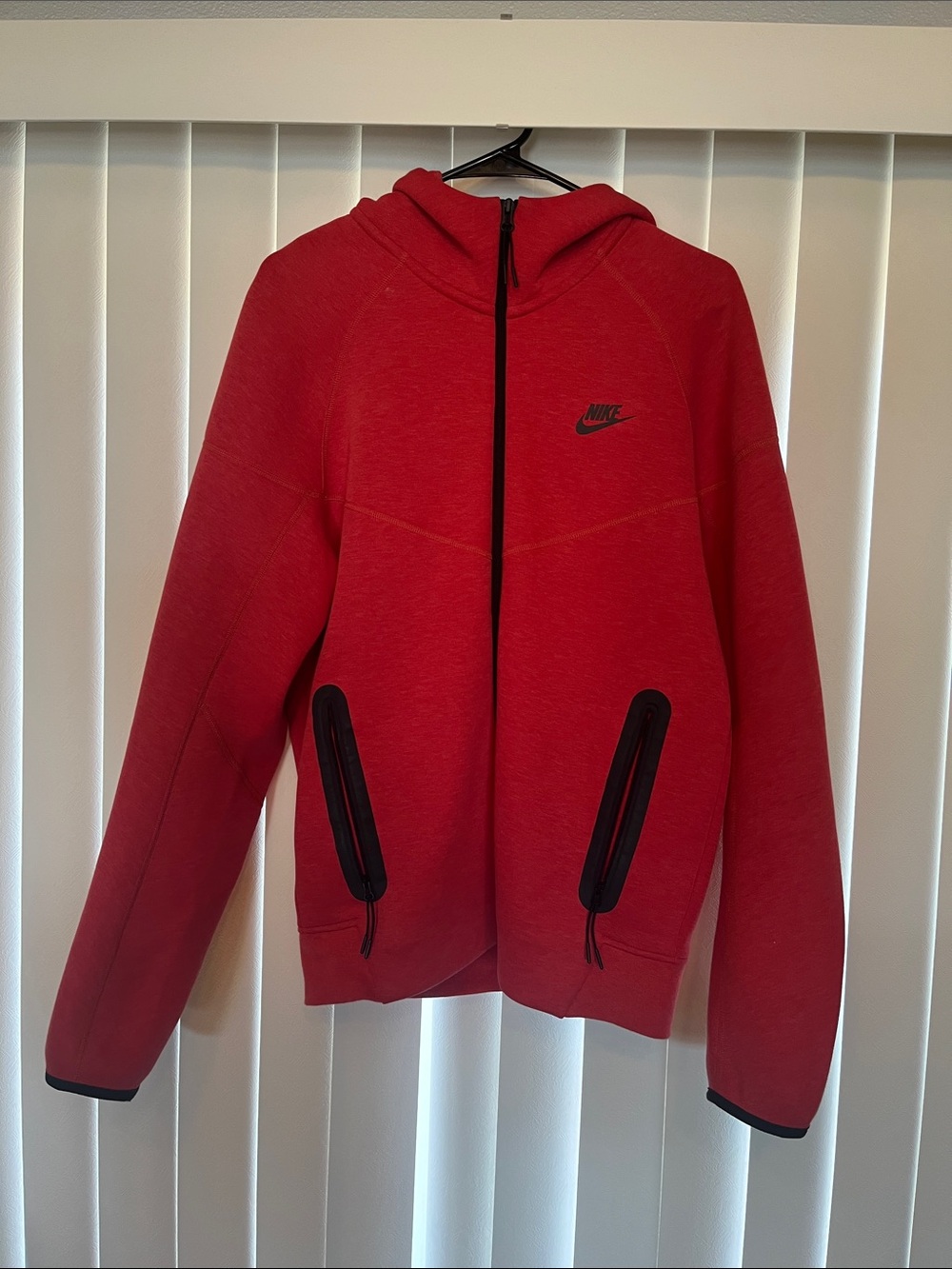Nike tech fleece Red Hooded Zip-Up Jacket with Black Accents
